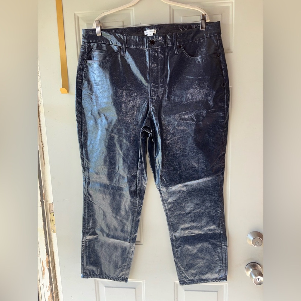 Good American dark blue faux leather pants size 16